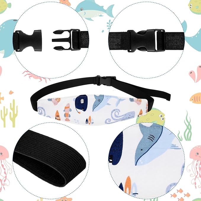 HESTYA 2 Pieces Baby Carseat Head Support Band Strap Headrest Stroller Seat Sleeping Headrest Neck Relief Head Strap Headband for Kids Children Toddler Infant(Ocean Animals)