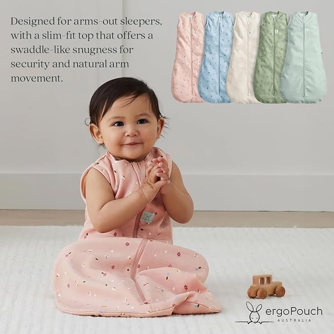 ergoPouch 1.0 Tog Jersey Sleeping Bag – Arms-Out Baby Sleep Sack, Ideal Transition from Swaddling, Slim Fit Keeps Baby Secure & Comfortable, Soft Breathable Fabric (3-12 Months, Willow)