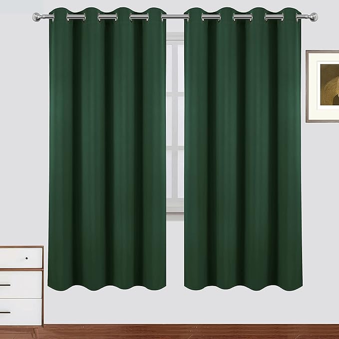 LEMOMO 100% Blackout Curtains 52 x 72 Inch Green Curtains 2 Panels Darkening Thermal Insulated Bedroom Curtains
