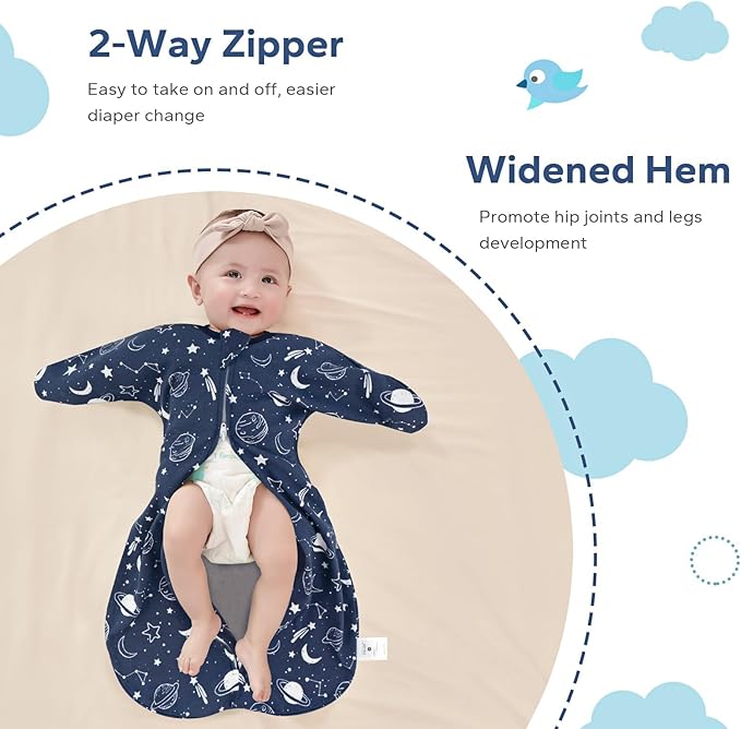 ZIGJOY Baby Transitional Swaddles for Newborns: 0.5 Tog Arms Up Sleep Sack 3-6-12 Months Soft Cotton Shark Fin 2 Way Zipper