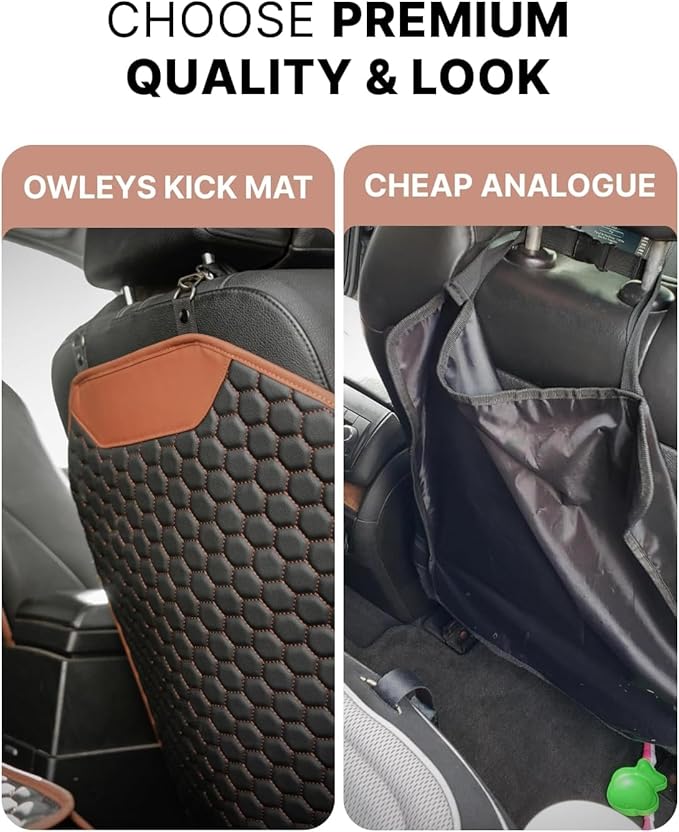 Owleys Kick Mat Back Seat Protector - Car Back Seat Cover for Kids Feet - Waterproof & Sturdy Protector for Upholstery from Dirt, Mud, Scratches and Stain (Hexy Set)