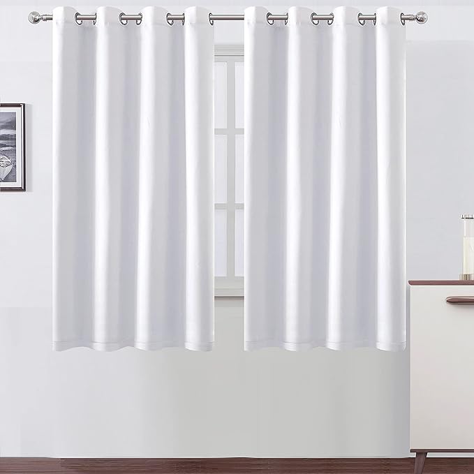 LEMOMO 100% Blackout White Curtains with Black Lining/52 x 63 Inch/Set of 2 Panels Thermal Insulated Room Darkening Curtains for Bedroom