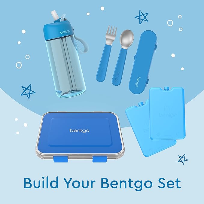 Bentgo® Kids Stainless Steel Utensil Set - Reusable Fork, Spoon & Storage Case - High-Grade BPA-Free Stainless Steel, Easy-Grip Handles, Dishwasher Safe for School Lunch, Travel & Outdoors (Blue)