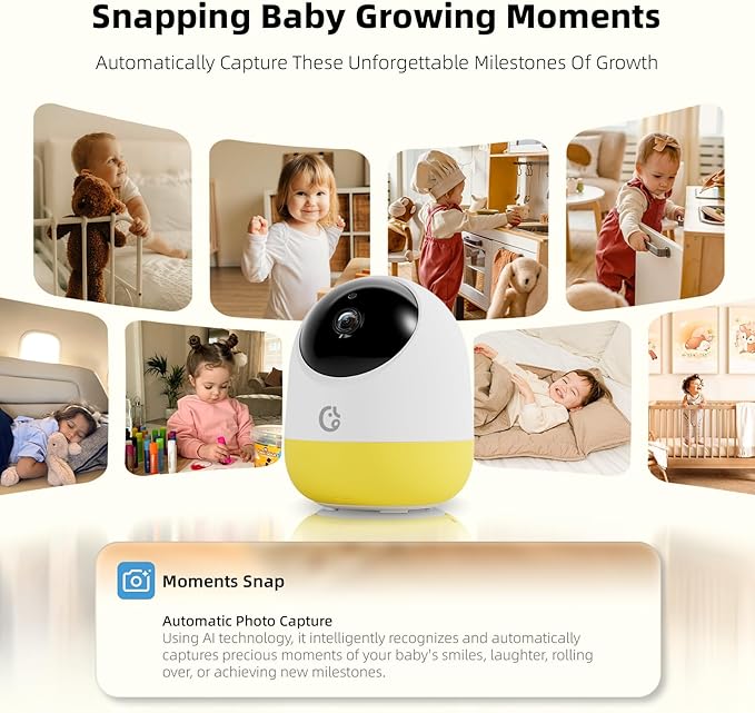 Ellie Pro Baby Monitor with 2 Cameras,5'' IPS 2K UHD Resolution,6000mAh Battery, Remote Pan-Tilt-5X Zoom, 2-Way Talk,No WiFi, Night Vision, Virtual Fence and 1000ft Range