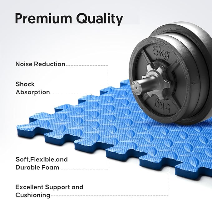 Home Gym Mat, Puzzle Exercise Mat,EVA Interlocking Foam Floor Tiles for Home Workout Equipment and Kids' Play Areas - Blue, 24 in x 24 in x ½ in - 32 Tiles (Blue, 32 Pack 128 sq ft)