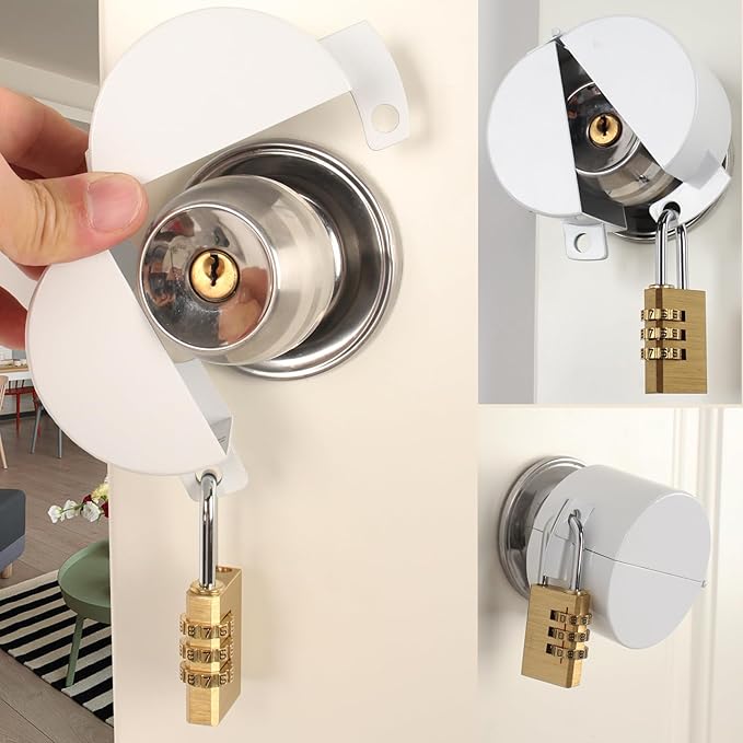 Door Handle Cover Lock, Door Knob Lockout Device,Elderly Patient Door Handle Lock, Child Safety Lock to Prevent Door Handle Rotation and Entry White with Padlock