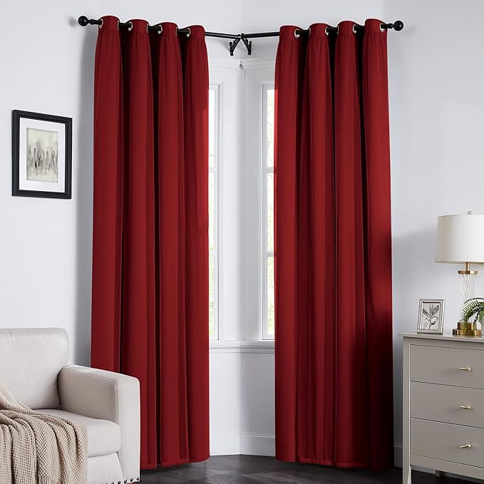100% Blackout Curtains for Bedroom, Double Layer Red Curtains, Black Out Curtain 96 inch Long with Sheer Overlay for Living Room, Room Darkening Window Drapes with Grommet, 52" W x 96" L