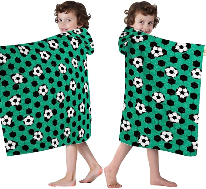 Hooded Towels for Kids - Ultra Soft 100% Cotton Soccer Toddler Hood Bath Towels/Pool Terry Towel Beach Poncho Wrap Absorbent Cute Bath & Swim Wrap for Boys & Girls 3-10 Years Beach Essentials - Green