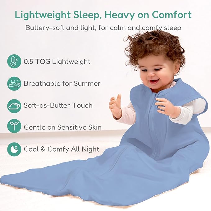 TOTCHILL Baby Sleep Sack 0.5 TOG, Lightweight Breathable Wearable Blanket with Zipper, 0-3-6-12-24M-4T, 3-Pack