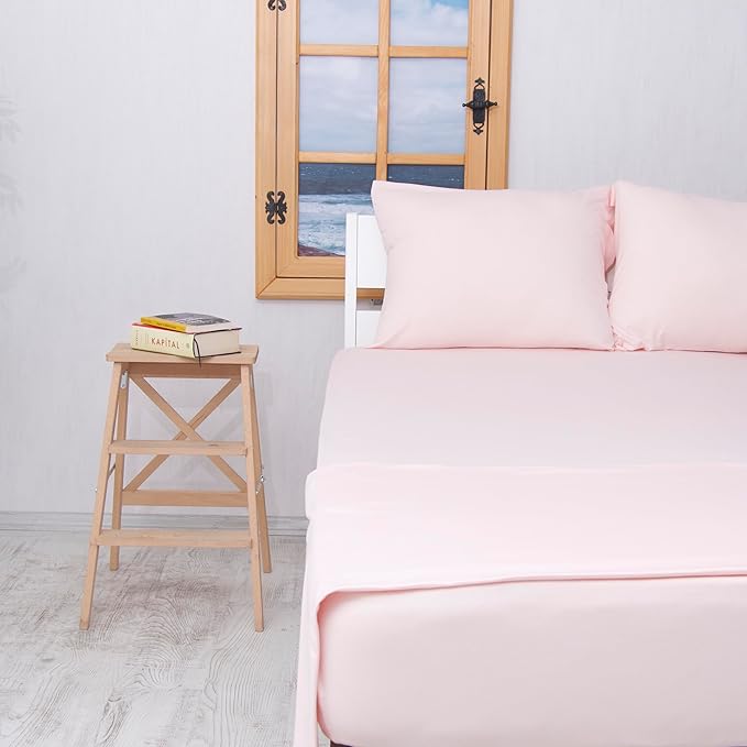100% Cotton Bed Sheet Set with Deep Pocket - T-Shirt Fabric Jersey Knit - Extra Soft - Easy Fit - 4 Piece Set with Pillowcases - All Season - Comfy – 4 pcs (Pink, King)