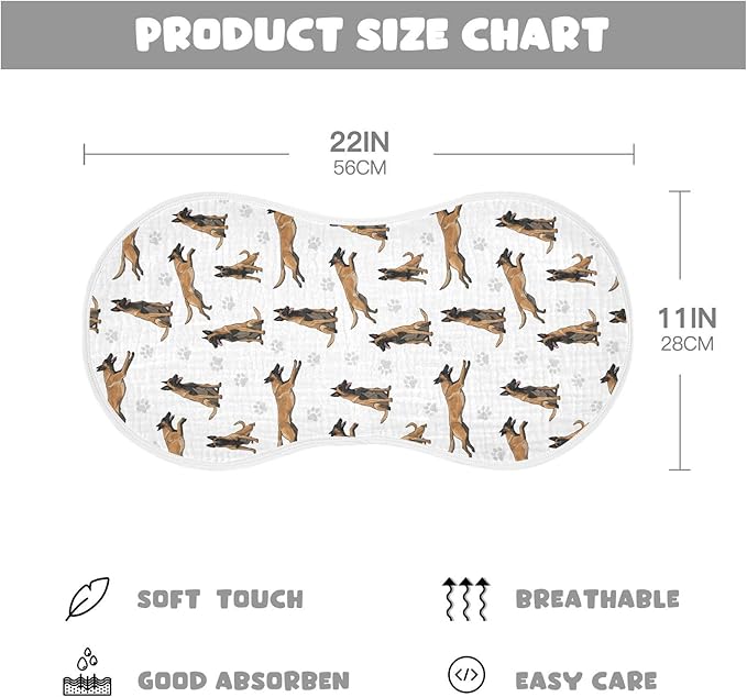 Qinllo 2 Pack Muslin Burp Cloths German Dogs Paw Prints White Cotton Baby Burp Cloths Extra Absorbent and Soft Thick Burping Cloth for Newborn Must Haves 22x11 Inch