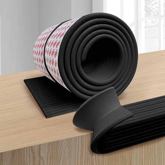 W Wide Edge Protector Strip Extra Thick Baby Proofing Bumper Guard with Strong Adhesive Child Safety for Table Desk Bed Cabinet Furniture in Home and Nursery (Black)