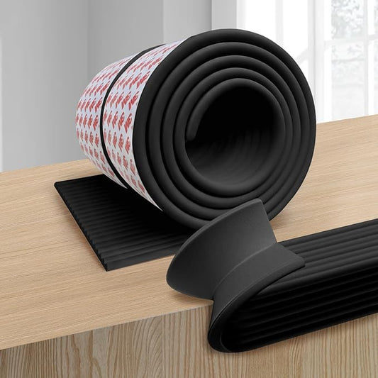W Wide Edge Protector Strip Extra Thick Baby Proofing Bumper Guard with Strong Adhesive Child Safety for Table Desk Bed Cabinet Furniture in Home and Nursery (Black)