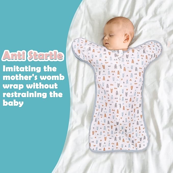 2 Pack Transition Swaddle with 2 Way Zipper, 2 in 1 Arms in/Out Transitional Arms Up Swaddle, 100% Cotton Newborn Swaddles Zipper Swaddles Baby Swaddling Sack Sleep Sack 3-6 Months, Dinosaur & Bear