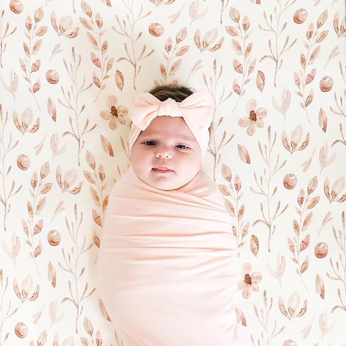GRSSDER Stretch Ultra Soft Jersey Knit Fitted Crib Sheets Set 2 Pack，Fit All Standard Crib Mattress Pads Safe and Snug, Crib Fitted Sheet for Girls, Beautiful Blush Pink Floral and Cute Animals Print