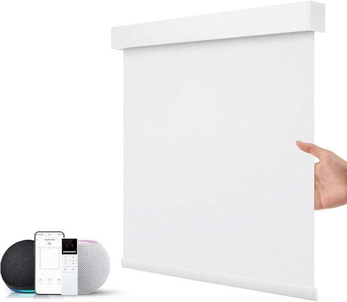 ZSTARR Motorized Smart Blind for Window with Remote Control, Automatic Blackout Roller Shade Customizable Size,with Valance Child Safety Rechargeable Battery Blinds (Waterproof White)