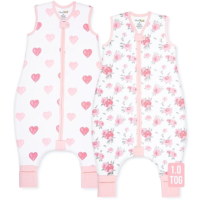 Mama Cheetah Toddler Sleep Sack with Feet 6-18 M, 1.0 TOG Organic Cotton Baby Sleeping Bag with Legs, Baby Wearable Blankets for Walkers w/ 2-Way Zipper, Sleep Sack for Girls & Boys, Early Walker