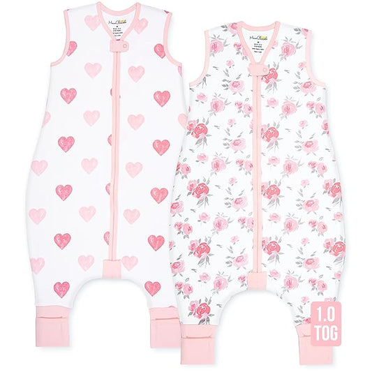 Mama Cheetah Toddler Sleep Sack with Feet 6-18 M, 1.0 TOG Organic Cotton Baby Sleeping Bag with Legs, Baby Wearable Blankets for Walkers w/ 2-Way Zipper, Sleep Sack for Girls & Boys, Early Walker