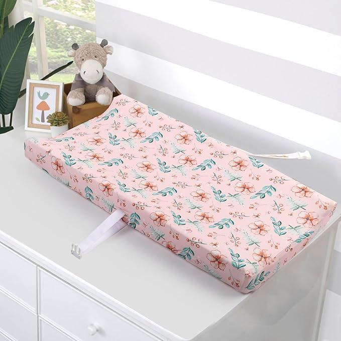 FHMJYH Changing Table Pad Cover Elastic Changing Pad Cover Premium Baby Changing Pad Cover 2 Pack for Boys Girls Soft Comfortable and Secure (Pink Flower)