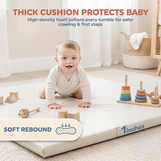 Play Mat Cover Only – Fits 50x50x1 Rollable Foam Floor Mat for Babies – Waterproof, Easy to Clean Replacement Cover for Tummy Time & Crawling – Beige