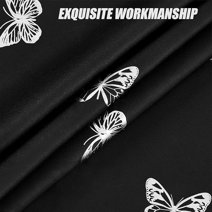 Jubilantex Black Metallic Silver Butterfly Blackout Curtains 54" Long for Small Window Girls Bedroom Nursery Window Curtains,Grommet Top 2 Panels