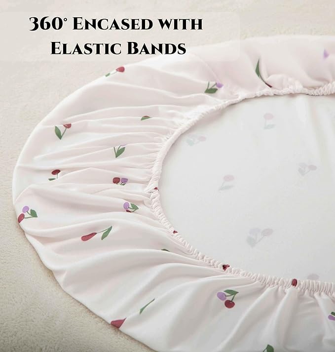 SDY Jersey Cherry Bassinet Sheets for Baby Girls,32 "x 16 "x 4", 2 Pack,Pink Cute Kawaii Standard Oval/Retangle Fitted Bassinet Sheets for Toddler,Super Soft Breathable