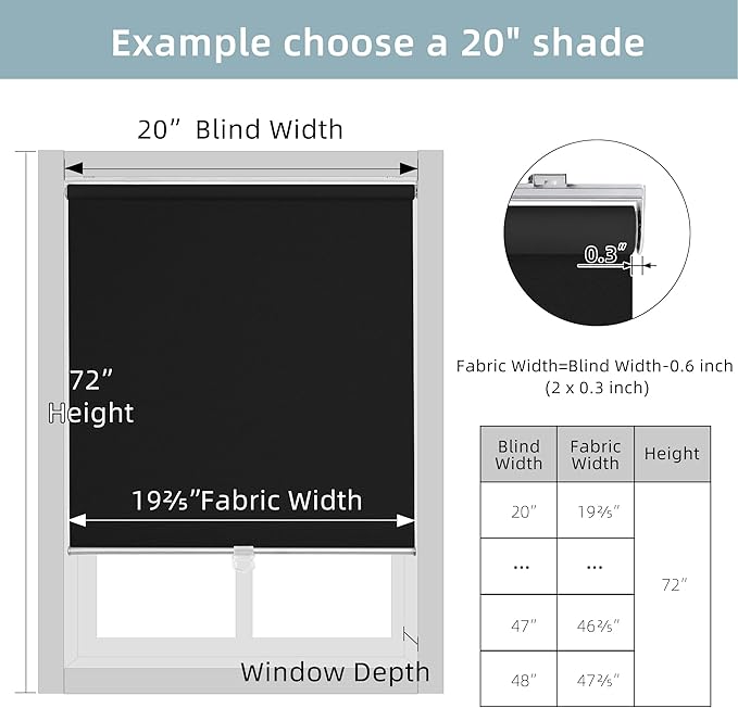 ChrisDowa Cordless Free-Stop100% Blackout Blinds for Windows, Roller Windows Shades with Thermal Insulated, UV Protection Fabric for Living Room, Office and Home. Easy to Install.Black,55" W X 72" H