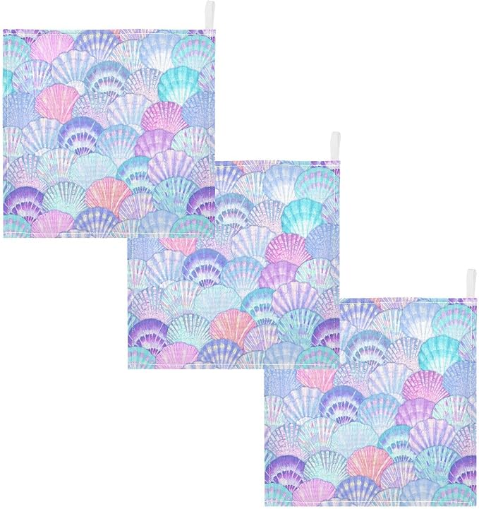 vvfelixl Baby Washcloths Cotton Sea Shell Mermaid Scales Baby Muslin Washcloths Ocean Soft Baby Face Towel for Newborn Infants Baby Wipes, 11.8 X 11.8 Inch, 5 Pack Pink