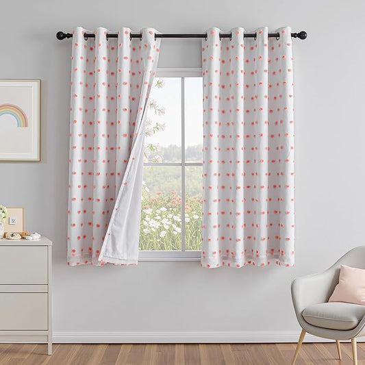 MEETSKY Pink Blackout Kids Curtains for Girls Bedroom 63 Inches Long Total Light Blocking Curtains for Kids Room 2 Panels Small Window Curtain Drapes 2 Layered Room Darkening Grommet,52 x 63 Inch