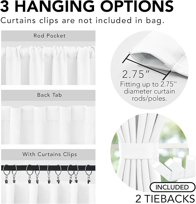 Deconovo Total Blackout Curtains 2 Panels W42 x L54— 100% Blackout, Thermal Insulated, Back Tab, Machine-Washable Drapes, White