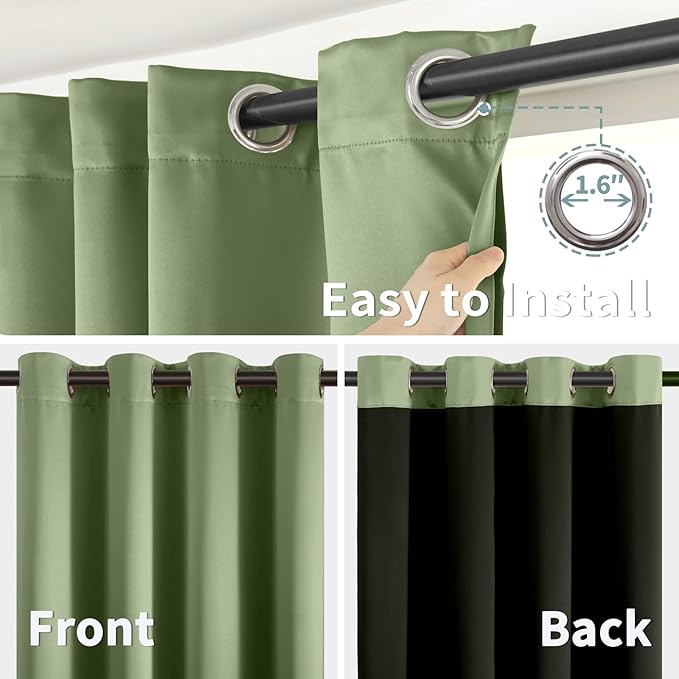 BGment Grass Green Blackout Curtains for Bedroom Spring Curtains for Living Room 63 Inch Length 2 Panels Set, Thermal Insulated Full Room Darkening Soundproof Grommet Drapes (42 x 63 Inch, 2 Panels)