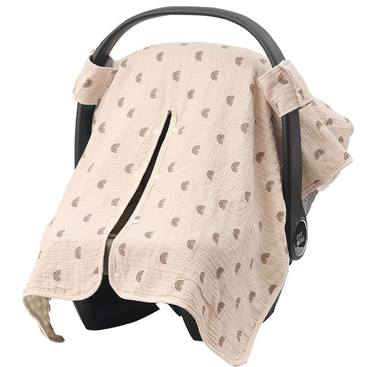 2-in-1 Baby Car Seat Cover, Baby Car Seat Canopy, Mom Nursing Cover，Easy to Install Shield，Multi-Purpose | Winter Warm & Summer Shade Use (Brown)