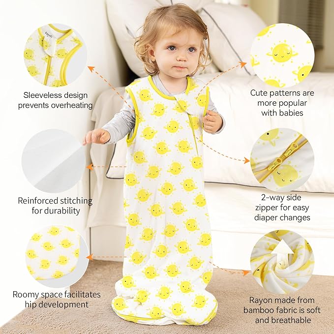 EasyFi Rayon Made from Bamboo Sleep Sack 18-24 Months 1.0 Tog Supersoft Toddler Sleep Sack 2t Baby Wearable Blanket with 2-Way Zipper Unisex Sleeping Bag for Babies