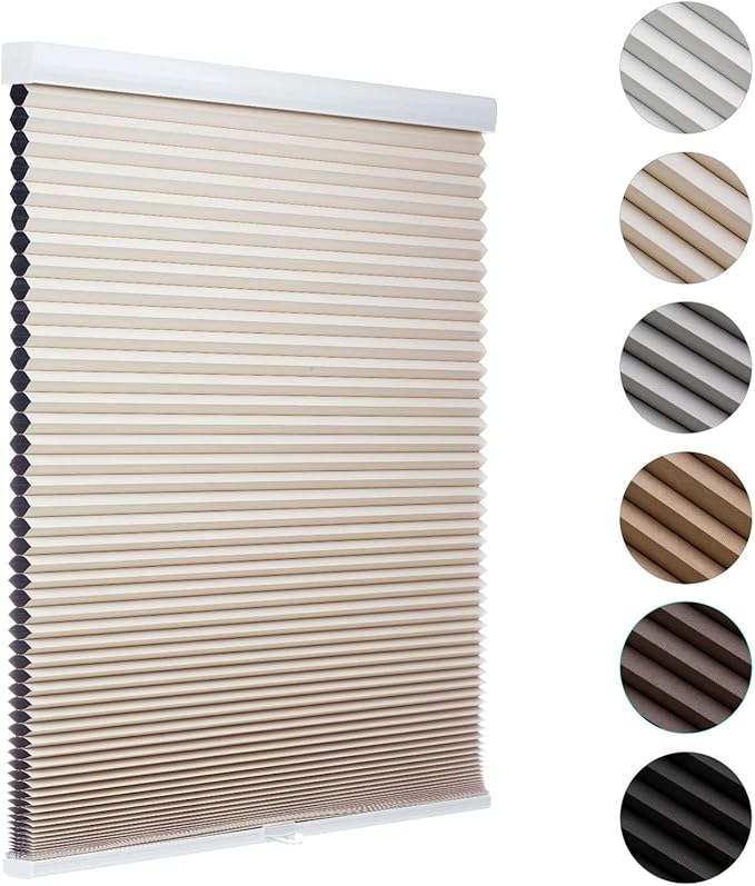 MYshade Cordless Blackout Cellular Shades for Windows, Honeycomb Window Shades with Thermal Insulation, Child & Pet Safe Room Darkening Shade, Easy Install,27.5" W x 50" H, Beige