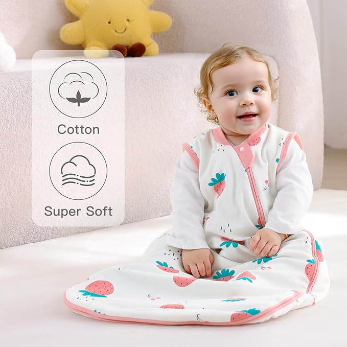 usbettas 1.0 Tog 2.5 Tog Baby Sleep Sack, 100% Cotton Baby Sleeping Bag 3-24M, 2-Way Zipper Baby Wearable Blanket