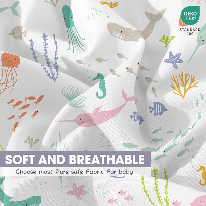 Bimocosy Crib Sheets 4 Pack, Baby Crib Sheets Fitted for Boys and Girls Breathable & Snug Fit, Soft Toddler Bed Sheets for Standard Crib Mattress Nursery Daycare Essentials, Ocean Friends