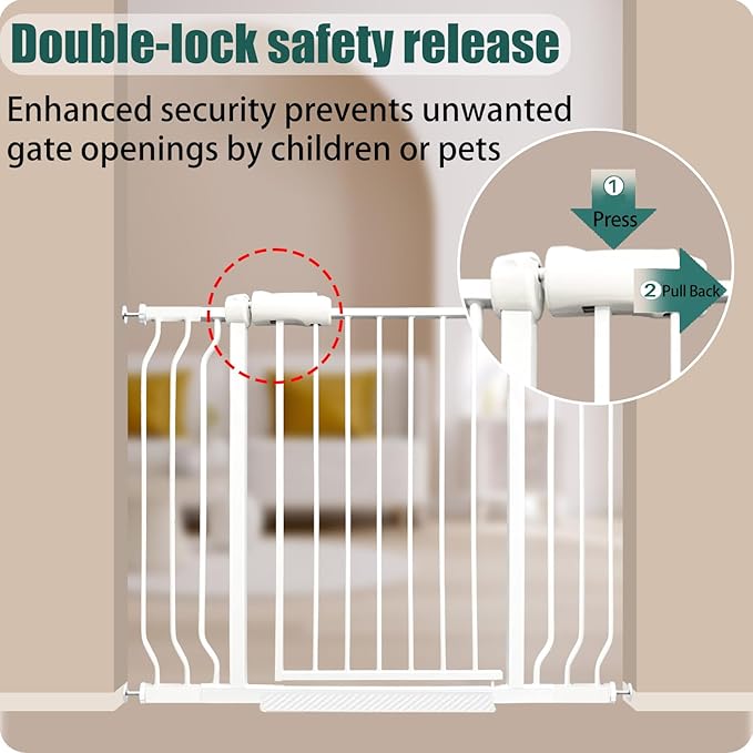 62-67 Inch Extra Wide Baby Gate, Walk Through Metal Safety Gate for Large Doorways & Hallways, White Heavy-Duty with Extension Kit