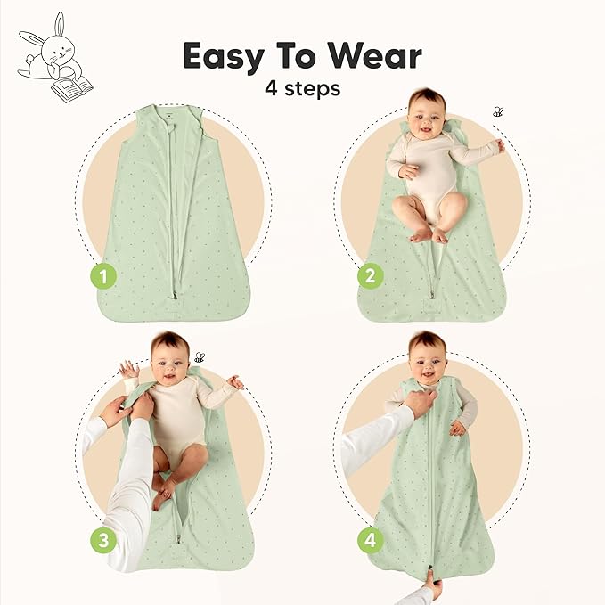 2-Pack Baby Sleep Sacks, Zipper Wearable Blanket - 0.5TOG Organic Cotton, Lightweight, Soft Cozy Infant Sleeping Sack 3-6 months, Easy to Wear Small Newborn Transition Swaddles Sleepsacks (Bunnies)
