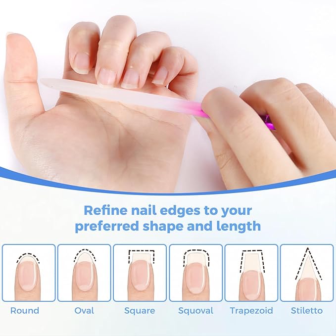 SIUSIO 10 Pack Professional Czech Crystal Glass Nail Files Double Sided Etched Surface Files Gradient Rainbow Color for Acrylic Nail Emery Boards & Buffer (Pink)