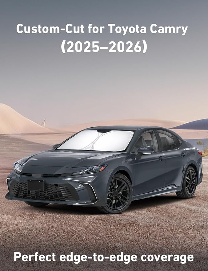 Econour Windshield Sunshade for Toyota Camry 2025 2026, Sun Visor for Front Windshield & Window Sun Shade Cover, UV Heat Blocker & Protector, Car Accessories