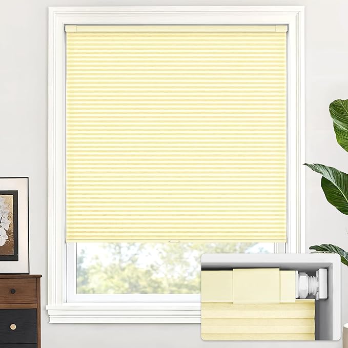 LazBlinds Cordless Cellular Shades, No Tools No Drill Light Filtering Honeycomb Shades Pleated Blinds for Windows, 29'' W x 64'' H, Alabaster