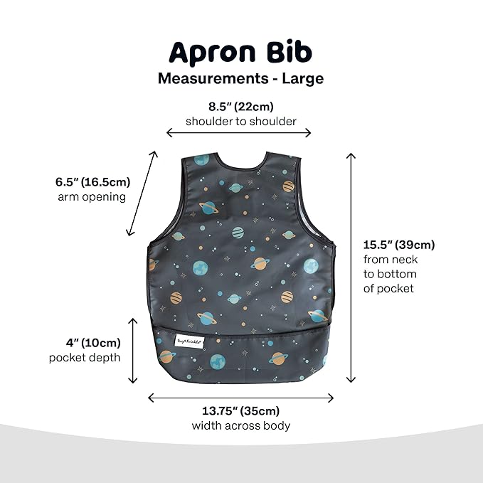 Tiny Twinkle Mess Proof Baby Bib for Boys | Waterproof Toddler Bib for Eating | Baby Apron for Feeding, Machine Washable | Perfect Shower Gift (Space, 2-4Y)