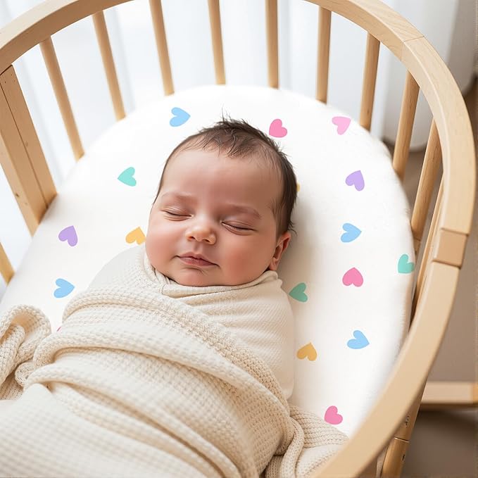 FIOBEE Baby Bassinet Sheets for Girls Boys 2 Pack Waterproof Bassinet Mattress Elastic Fitted Crib Sheets Universal Fit for Hourglass Oval and Rectangle Bassinet Sheet, White & Pink