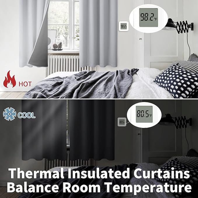BGment 100% Blackout Curtains 108 Inch Long 2 Panles Set, Thermal Insulated Total Light Locking Soundproof Grommet Curtains & Drapes for Living Room with Black Liner, 52 Inch Wide Each, Light Grey