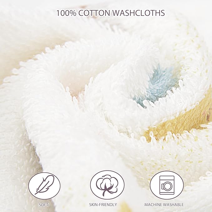 4 Pack Baby Washcloths 100% Cotton Soft and Absorbent Terry Wash Cloths for Sensitive Skin Face Hand Body Burp Rag Wipes Essentials for Newborns Infants Toddlers Girls Boys