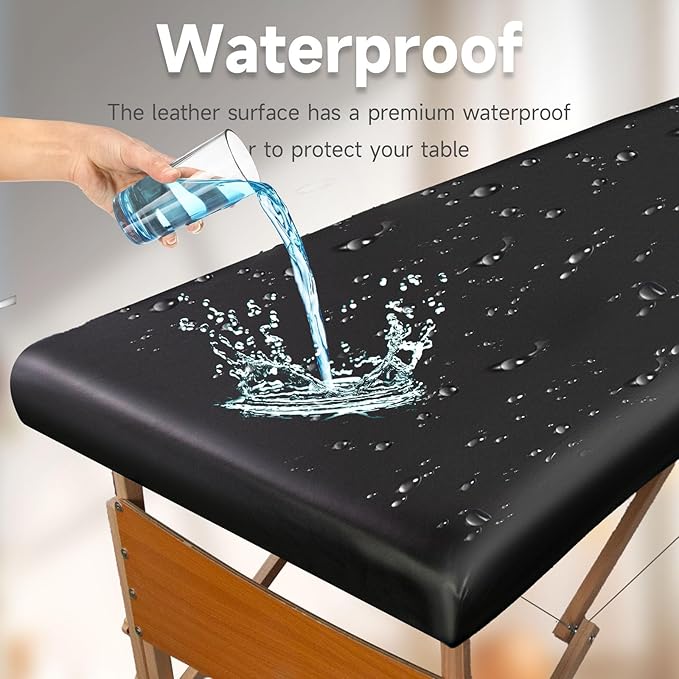 WUSOUPU PU Leather Massage Table Cover Protector Wipeable Massage Bed Cover Made of 4-Ways Elastic 100% Waterproof Material, Machine Washable, Fit Rectangular Tables 28-32" Wide (Black, 1Pcs)