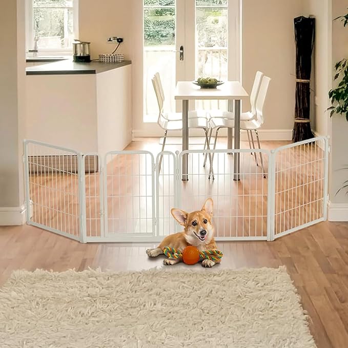 FXW Dog Gate Extra Wide Designed for Indoor Use, Adjustable Width Up to 92-inch Wide (24" H 4 Wire Panels for Puppies and Small Dogs), Black