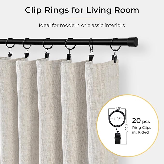 INOVADAY 100% Blackout Curtains for Bedroom, Black Out Curtains 80 Inch Long, Clip Rings Linen Blackout Drapes, Thermal Insulated Room Darkening for Living Room, 2 Panels - Beige,W50xL80