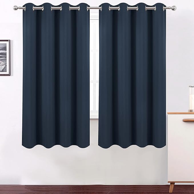 LEMOMO 100% Blackout Navy Blue Curtains with Black Lining/52 x 63 Inch/Set of 2 Panels Thermal Insulated Room Darkening Curtains for Bedroom