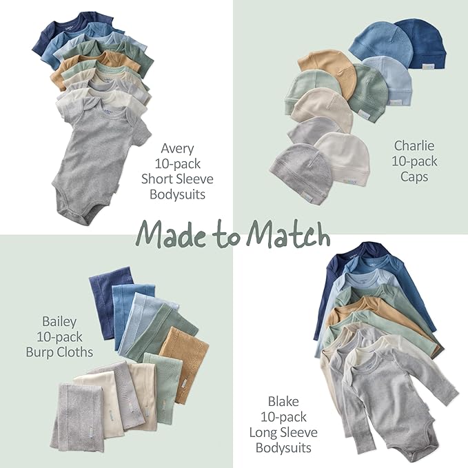 Butterblu Bailey 10-Pack Burp Cloths 100% Organic Cotton Knit for Newborn & Baby Boys & Girls, Seafoam Terra Rainbow, One Size